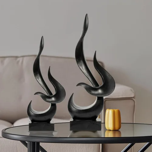 Vista 6 de Estatua de Fuego de Oro, Estatua de Resina Moderna y Abstracta, Estatua de Arte para Decoración del Hogar, para Salón, Soporte de TV, Mesa de Café