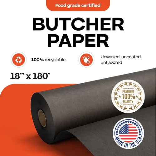Vista 2 de Papel de carnicero negro de 18 x 2160 pulgadas (180 pies) – Rollo de papel de carnicero natural hecho en Estados Unidos para carne y pescado, sin