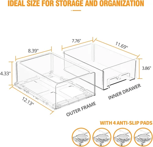 Vista 2 de BOICHU Paquete de 2 cajones de almacenamiento apilables, cajones transparentes para refrigerador organizadores y almacenamiento de refrigerador