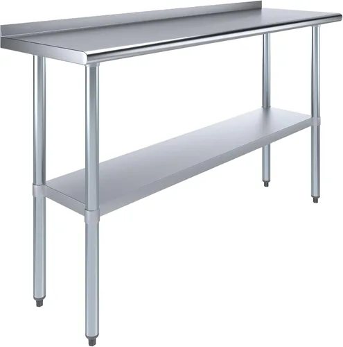 Vista 17 de AmGood Mesa de trabajo de acero inoxidable de 24 pulgadas x 12 pulgadas con protector contra salpicaduras de 1.5 pulgadas Mesa de preparación
