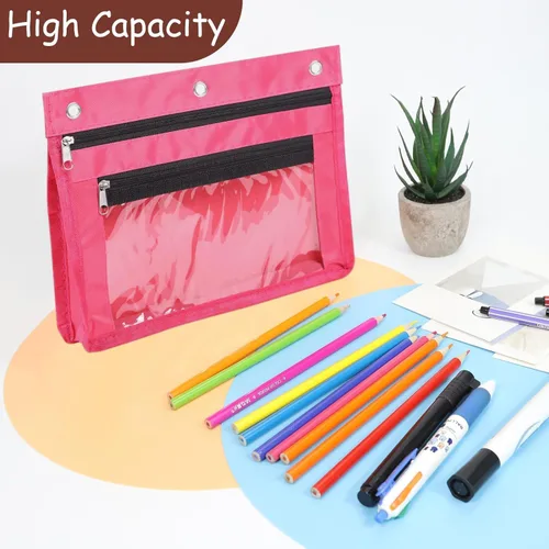 Vista 4 de YoeeJob Paquete de 24 bolsas para lápices para carpeta de 3 anillas, bolsas expandibles con cremallera, estuche de gran capacidad para bolígrafos