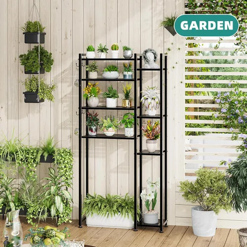 Vista 7 de Simple Trending Almacenamiento de 8 niveles sobre el inodoro con estante lateral, organizador de baño, estantes de metal para toallas, color negro