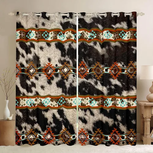 Vista 20 de Cortinas opacas de estilo bohemio occidental de 76 x 45 pulgadas, cortinas y cortinas de atrapasueños de vaca, cortinas del suroeste, cortinas