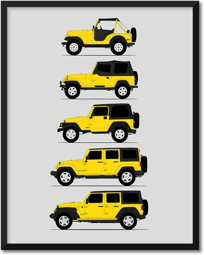 Vista 15 de Custom Car Posters Póster hecho a mano compatible con Jeep Wrangler Generations e impresión de CJ, YJ, TJ, JK, JL, estadounidense, 8 x 10 pulgadas