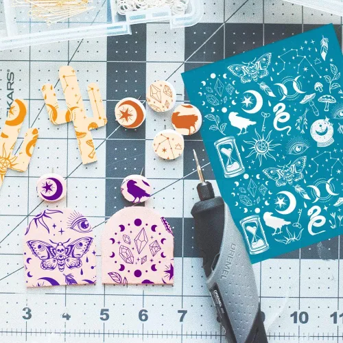 Vista 4 de OLYCRAFT Plantillas de pantalla de seda con tema de tarot de 4 x 5 pulgadas para fabricación de joyas de arcilla polimérica