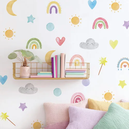 Vista 10 de funlife 72 PIEZAS Adhesivos de pared de flores de acuarela, para pegar y quitar, decoración de pared para dormitorio de niñas, flores boho