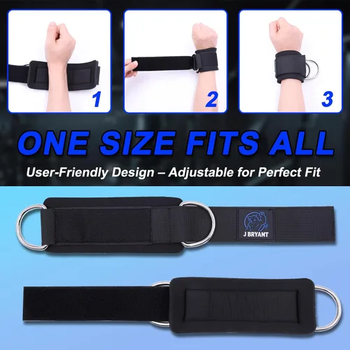 Vista 2 de Muñequeras para entrenamientos de máquina de cable, correas acolchadas con anillos en D reforzados para entrenamiento de fuerza, sistemas de polea