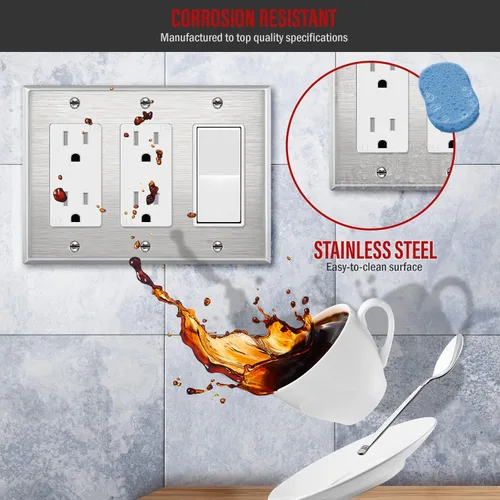 Vista 19 de ENERLITES Placa decorativa doble de metal para interruptor o receptáculo, placa de pared de acero inoxidable, resistente a la corrosión