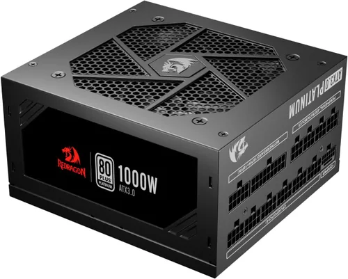 Vista 7 de Redragon PSU017 80+ Platinum 1000 vatios ATX 3.0 y PCIe 5.0 Fuente de alimentación para juegos totalmente modular, certificada 80 Plus, 100%