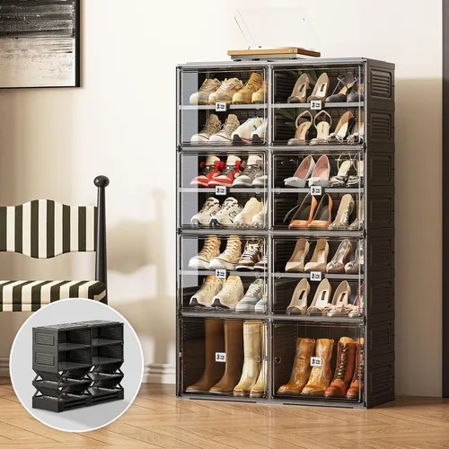 Vista 12 de Vipbox Zapatero Organizador Gabinete Negro para Entrada de Armario, Cajas de Almacenamiento de Zapatos Transparentes Apilables Almacenamiento