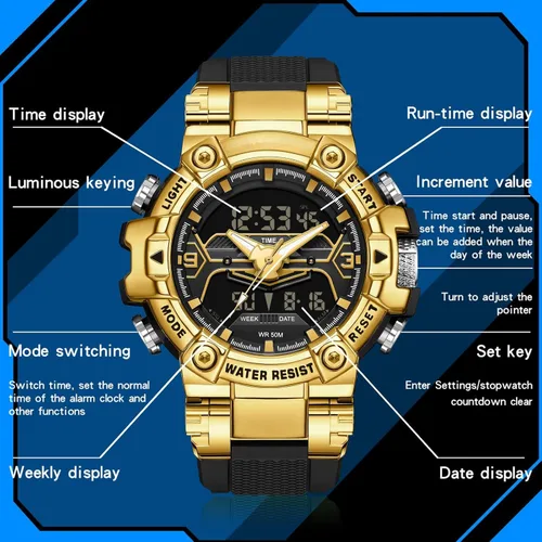 Vista 5 de findtime Relojes de diseñador genial para hombre, color azul, gran cara, relojes para hombres, electrónico único, deportivo, militar, audaz