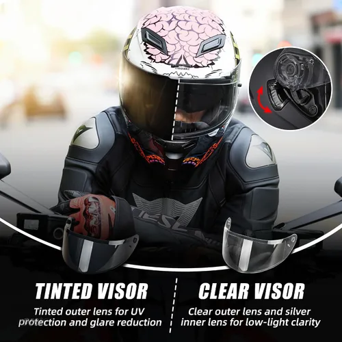 Vista 2 de TRIANGLE Cascos de motocicleta con visera completa para adultos, hombres y mujeres, con visera dual y protector solar interno, aprobado por DOT