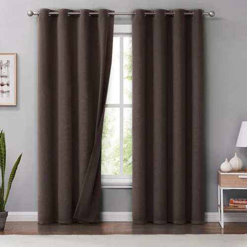 Vista 15 de Melodieux Cortinas 100% opacas para dormitorio, aislamiento térmico, reducción de ruido, cortinas de ventana de lino con ojales para sala de estar