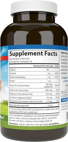 Vista 2 de Carlson - Nutra-Support Hueso, calcio, magnesio y vitamina D3, salud ósea, absorción de calcio y bienestar óptimo, 180 cápsulas blandas