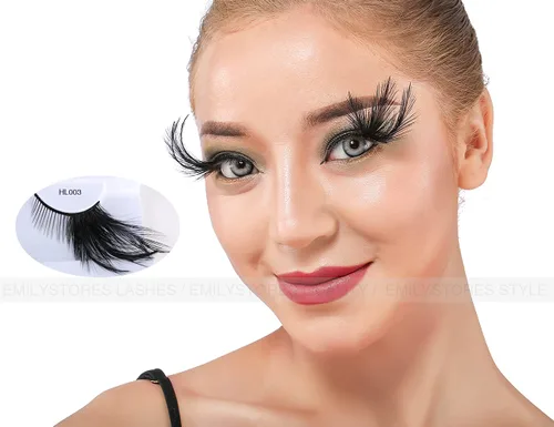 Vista 2 de EMILYSTORES - Pestañas para disfraz de plumas sintéticas de ala negra para cosplay de cisne negro, pestañas dramáticas de Halloween, aspecto