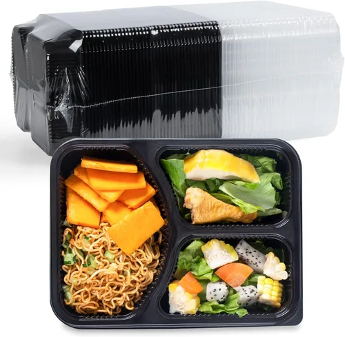 Vista 10 de YANGRUI Juego de 40 contenedores para preparar comida con tapa - 34 oz 4 compartimentos con sello cuádruple a prueba de fugas Contenedores