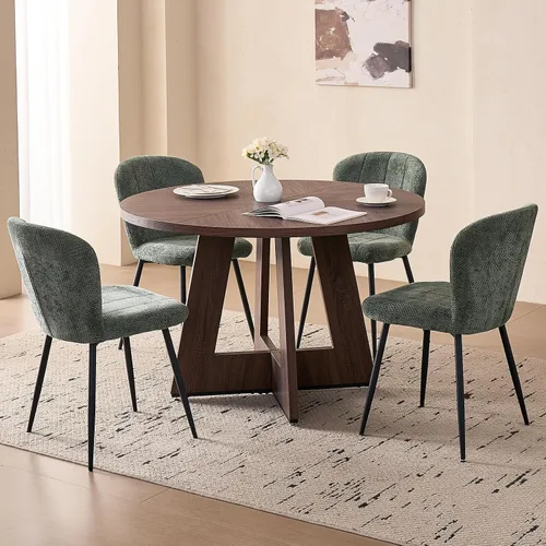 Vista 17 de Juego de mesa redonda de comedor de 47 pulgadas para 4, base en abanico, parte superior de 1.38 pulgadas de grosor, mesa de cocina de madera con 4