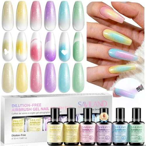 Vista 12 de SAVILAND Esmalte de Uñas en Gel para Aerógrafo Libre de Hema: Sin Dilución 12 Colores de Vitalidad Aerógrafo para Uñas Sin Acetona con Niebla Fina