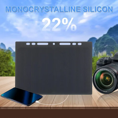 Vista 2 de Lixada Cargador de panel solar Puerto USB portátil de alta potencia en forma de papel monocristalino de silicio 10 W cargador de panel solar