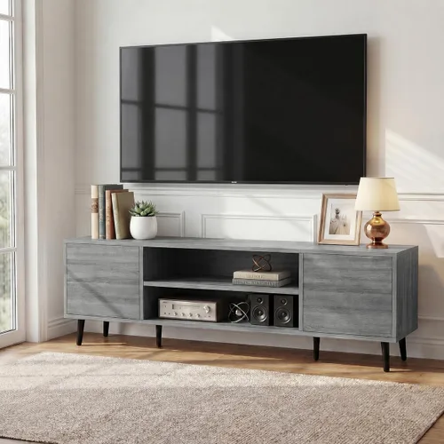 Vista 14 de JUMMICO Soporte de TV moderno Mid-Century con almacenamiento, 50 pulgadas Gris