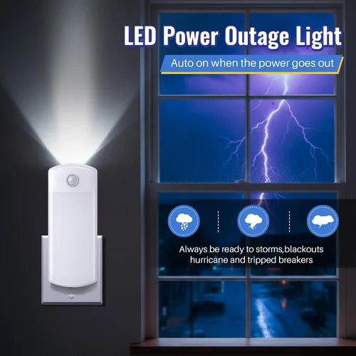 Vista 2 de Paquete de 2 luces LED de fallo de alimentación, 4 en 1 linternas recargables enchufables con detección de movimiento, luces LED de emergencia