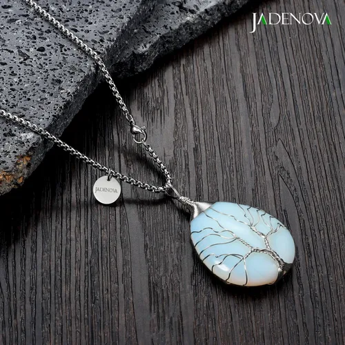 Vista 6 de JADENOVA Collar de cristal curativo para mujer, colgante de árbol de la familia, árbol genealógico, joyería envuelta en alambre, colgante de lágrima