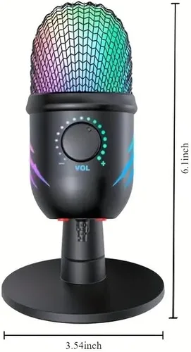 Vista 2 de Micrófono USB para juegos, micrófono de condensador RGB para PC, Mac, PS4/PS5, grabación de podcast