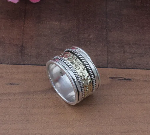Vista 27 de Boho Spinner Ring, Mothers Day Gift, Silver 925 Women Ring, Sterling Silver 925 Ring, Fidget Spinner Ring,Women Silver Anxiety Ring