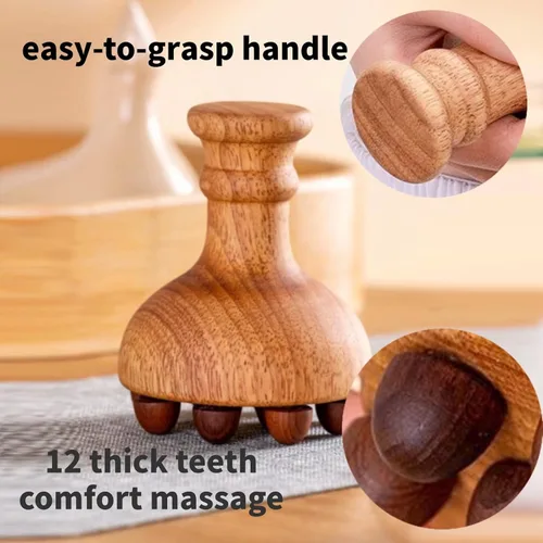Vista 2 de Herramienta de masaje de terapia de madera para grasa del vientre, masajeador de drenaje linfático para celulitis para moldear el cuerpo, kit