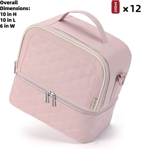 Vista 5 de FINDCOZY Lonchera para mujer, de doble cubierta, reutilizable, aislada, para el trabajo, color rosa
