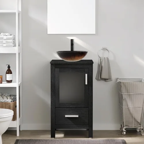Vista 36 de eclife Armario de tocador de baño moderno de 18 pulgadas con lavabo Redondel negro