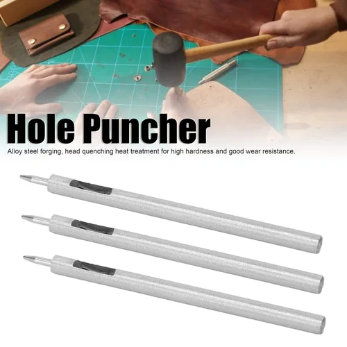 Vista 2 de YWBL-WH 3 piezas de perforador de cuero para manualidades, herramienta de perforación de acero aleado para correas de reloj, cinturones