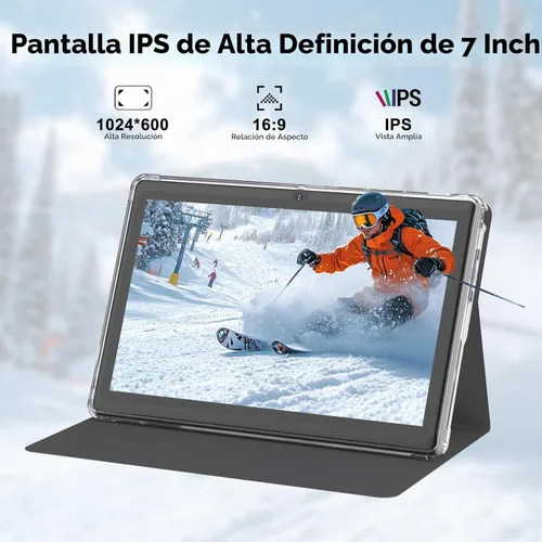 Vista 3 de Tablet 7Inch Android 14.0 con funda protectora, 3GBRAM+32GB ROM, pantalla IPS, cámara dual, Bluetooth 5.0 WiFi Tab (negro)