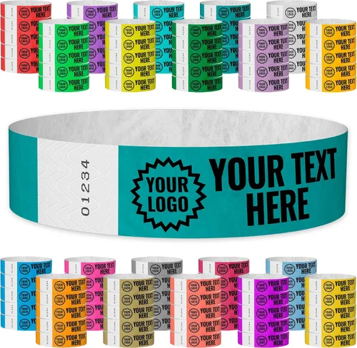 Vista 13 de Tyvek - Pulseras personalizadas de 3/4 de pulgada para eventos - Personalizadas con imagen o logotipo (tipo papel) Personalize w/ Clipart Text &
