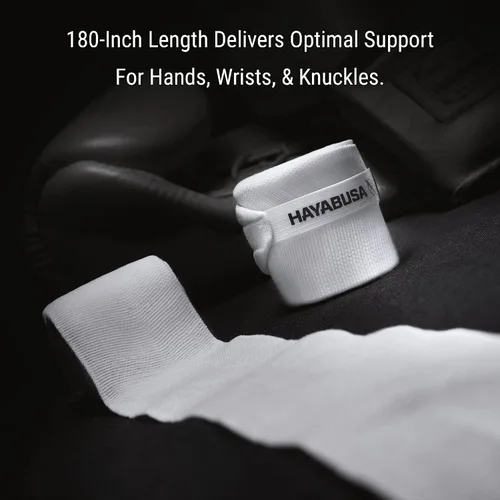 Vista 4 de Hayabusa - Vendas de mano de boxeo de gasa para hombres y mujeres, pulgar inicial con cierre de gancho y bucle, color blanco, 180 pulgadas