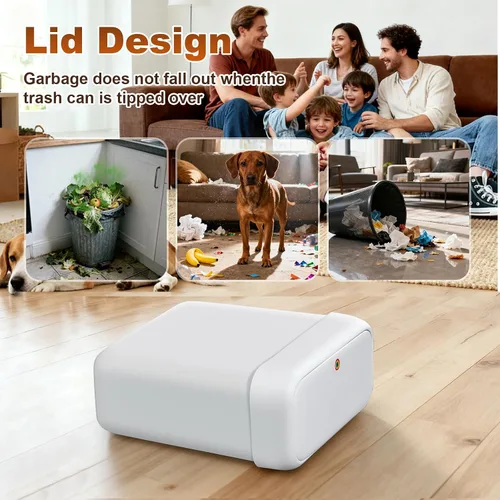 Vista 3 de funest Paquete de 2 basureros de baño con tapa desplegable, cubo de basura de plástico de 3 galones y 2.7 galones para espacios pequeños, papelera
