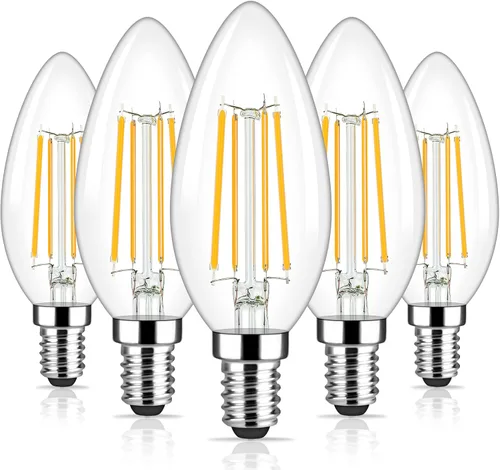Vista 17 de E12 LED Candelabra Bulbs 40 Watt Equivalent, 4W Vintage Candle Light Bulbs Dimmable, 350Lm Amber Warm White 2200K B10 Edison Bulb, Filament Clear