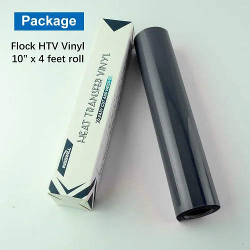 Vista 3 de KISSWILL Flock - Vinilo de transferencia de calor HTV para planchar, color negro, rollos de vinilo HTV de 10 x 48 pulgadas para camisetas, telas