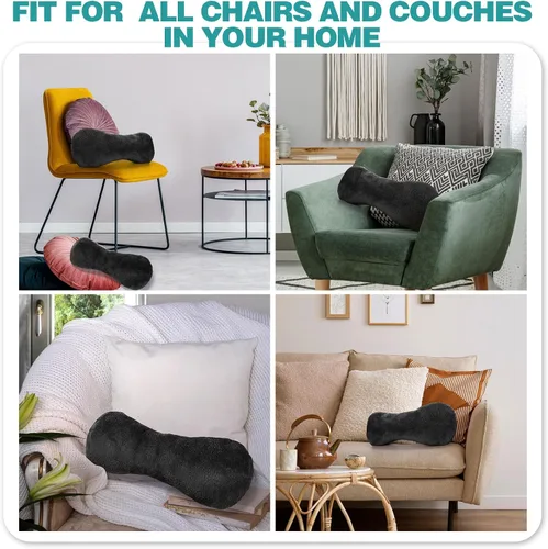 Vista 7 de Colingmill 1 almohada de cuello para reposacabezas reclinable, almohada en forma de hueso, felpa con correa ajustable, soporte para el cuello y Negro