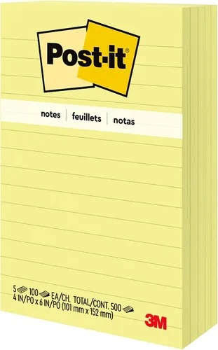 Vista 9 de Post-it Notas, 4 x 6 pulgadas, 5 blocs de notas adhesivas forradas, 100 hojas por bloc, amarillo canario, The Original Post-it Note, suministros