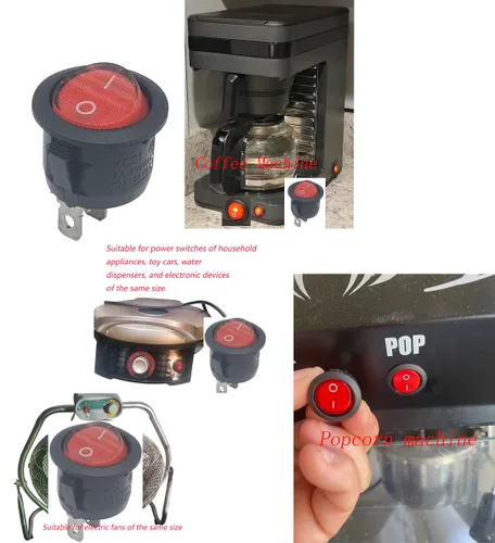 Vista 5 de 3pin 2position KCD1-105 0.787 in Diámetro Redondo Rojo RockerSwitches Cintas de correr, cafetera, cortacésped, soplador de nieve, chimeneas