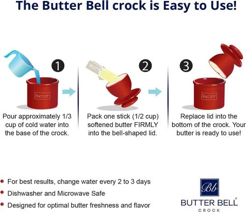 Vista 7 de Butter Bell - La olla original Butter Bell de L Tremain, un recipiente de cerámica francesa de encimera para mantener mantequilla untable