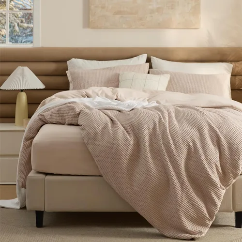 Vista 35 de Bedsure Funda de edredón de 100% algodón tamaño individual, tejido gofre, color blanco coco, GentleSoft y transpirable, juego de cama para regalo, 2