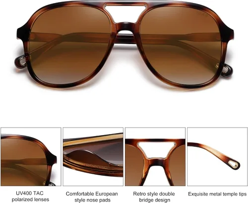 Vista 2 de SOJOS Retro Polarized Aviator Sunglasses Womens Mens Classic 70s Vintage Trendy Square Aviators SJ2174