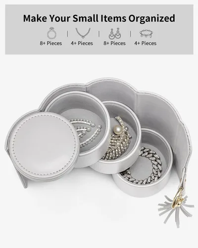 Vista 7 de Vlando Regalos 2025 para mujeres y niñas, organizador de joyas de viaje, caja de almacenamiento de joyas de 3 capas, accesorios esenciales de viaje