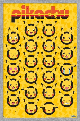 Vista 14 de Trends International Pokémon - Póster de pared de caras de Pikachu, 14.725 x 22.375 pulgadas, versión enmarcada de madera de granero Versión