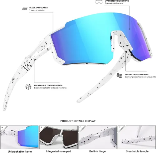 Vista 5 de SEKKAF Gafas de sol de béisbol juveniles para niños, gafas de sol deportivas para niños y niñas, gafas de softbol para ciclismo, protección UV400