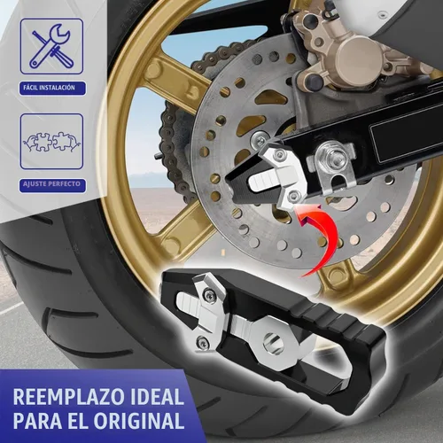 Vista 7 de Canitu 2 ajustadores de eje tensor de basculante negro, carrete de cadena de eje trasero de aluminio para motocicleta, ajustadores de cadena