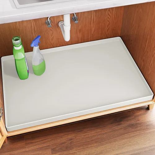 Vista 7 de FLATO Tapete impermeable para debajo del fregadero de 19 x 19 pulgadas, forro para estante de cocina y baño, protector de gabinete, organizadores