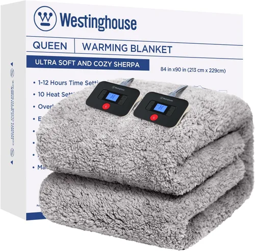 Vista 9 de Westinghouse Manta Eléctrica Tamaño Throw, Manta Térmica de Felpa Sherpa Suave con 6 Niveles de Calefacción y 2-10 Horas de Apagado Automático, Azul